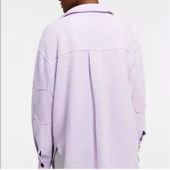 ✨BLACK TAPE Fuzzy Elbow Patch Shacket Shirt Sz Medium Jacket Soft Lilac✨ - Picture 7 of 11